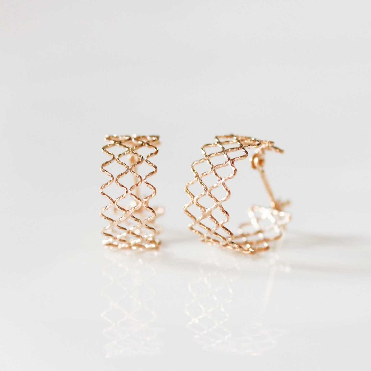 ゴールド メッシュ フープ ピアス | K10YG