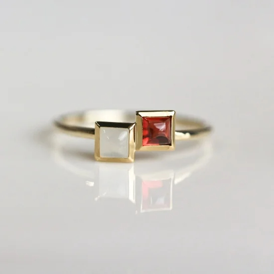 ガーネット & ムーンストーン リング | K10YG