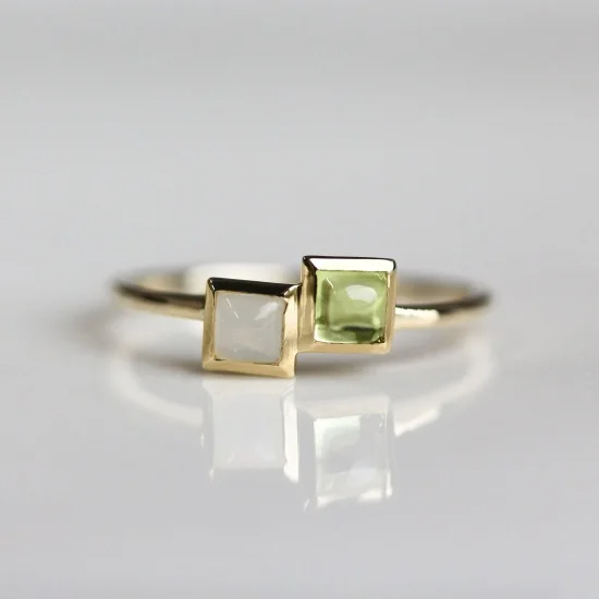 ペリドット & ムーンストーン リング | K10YG