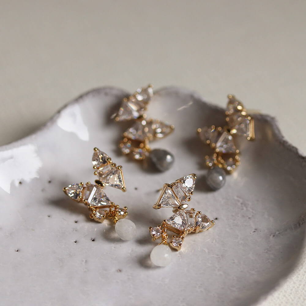 クリスタル  / カラーストーン バタフライ ピアス