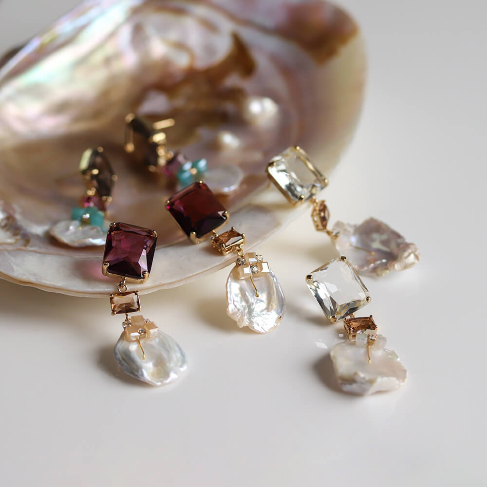 カラークリスタル / パール ピアス