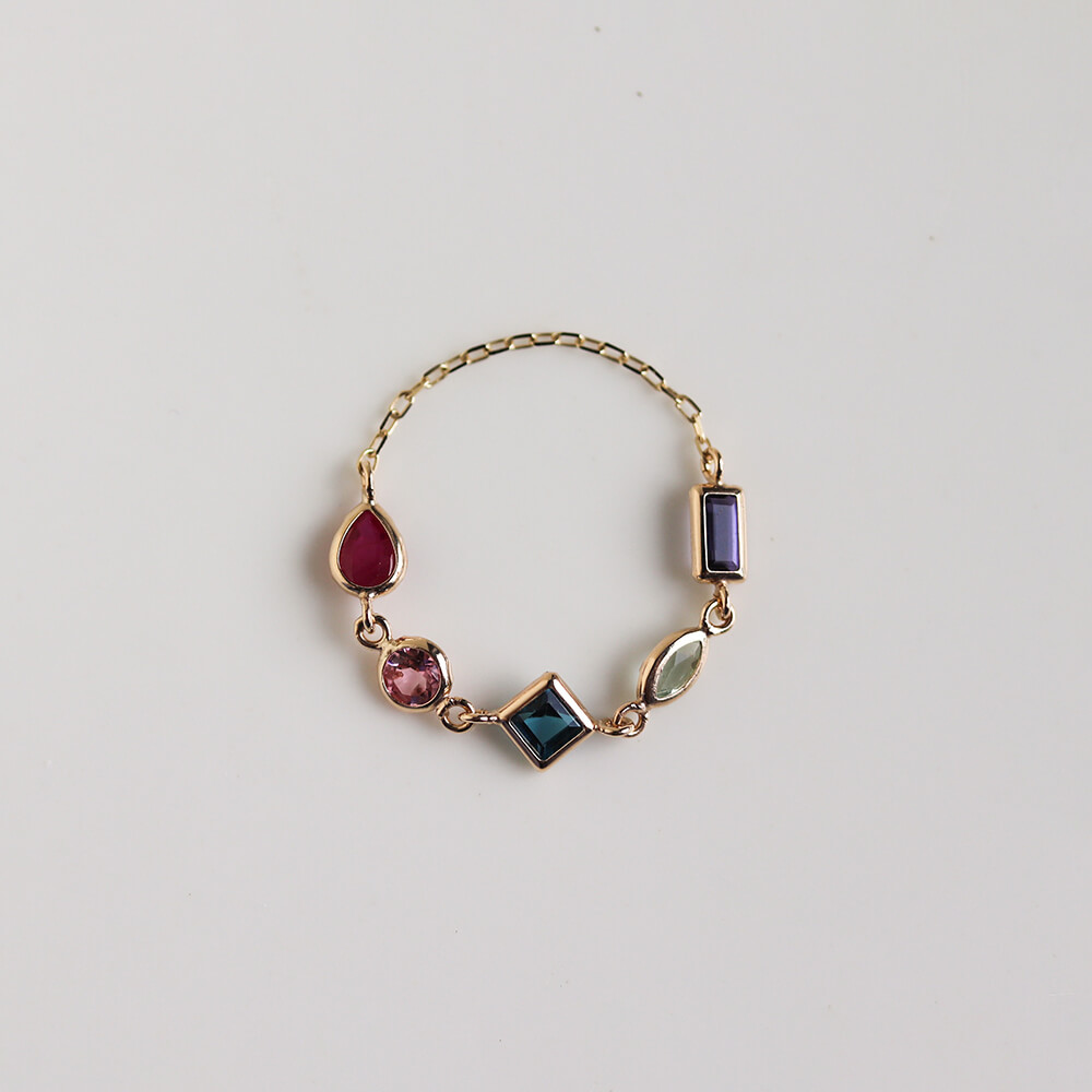 マルチカラー ストーン チェーンリング | K10YG