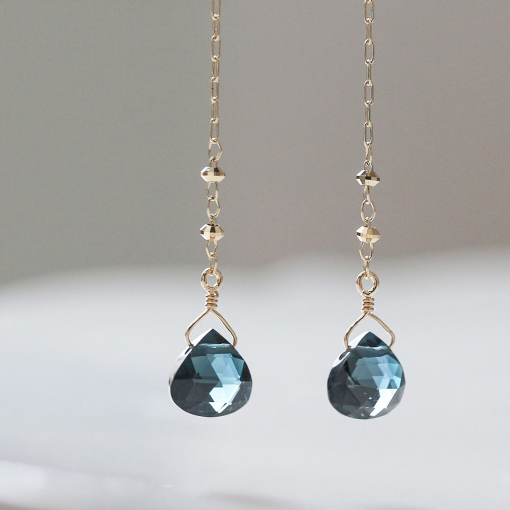 ロンドンブルートパーズ / パール チャーム ピアス | K10YG