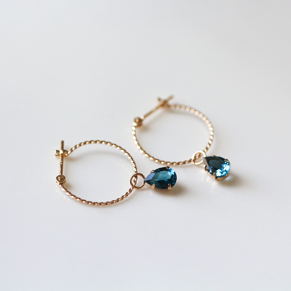 ロンドンブルートパーズ スナップ フープ ピアス | K10YG