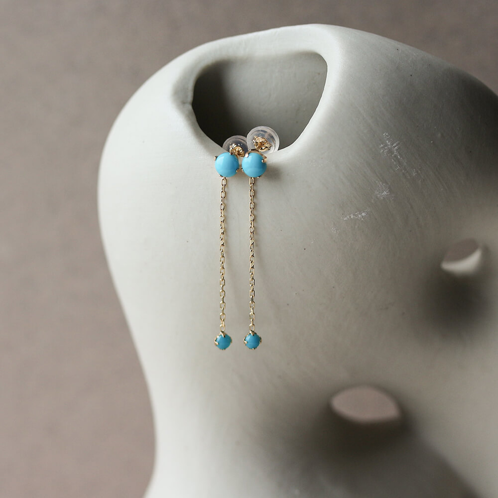 ターコイズ チェーン ピアス | K10YG