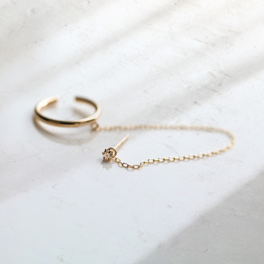 ダイヤモンド 0.03ct イヤーカフ ピアス | K10YG 【片耳用】