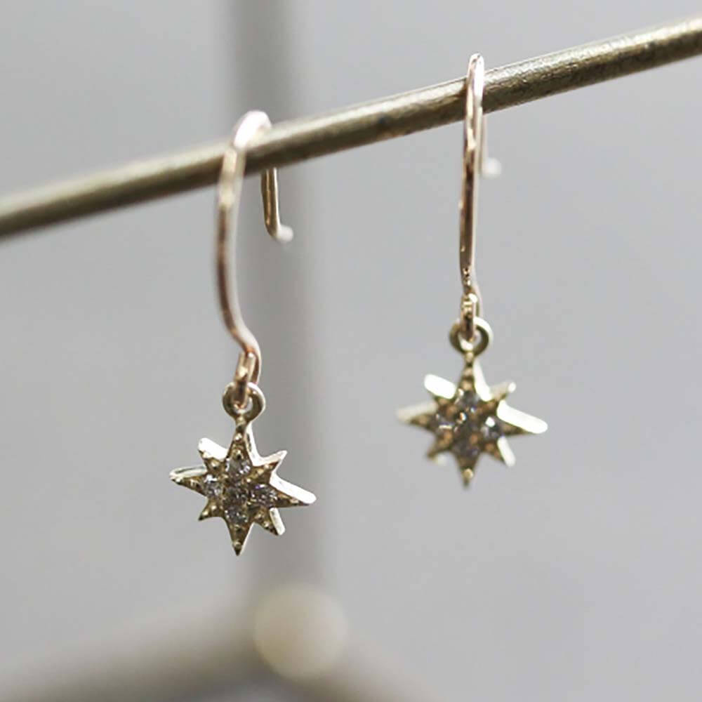 ダイヤモンド スター フック ピアス  | K10YG