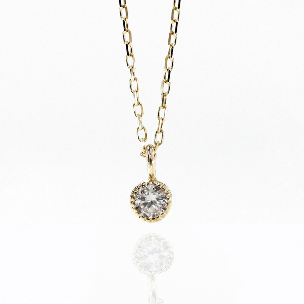 一石 シャンパンダイヤモンド 0.1ct ミルグレン ネックレス | K18