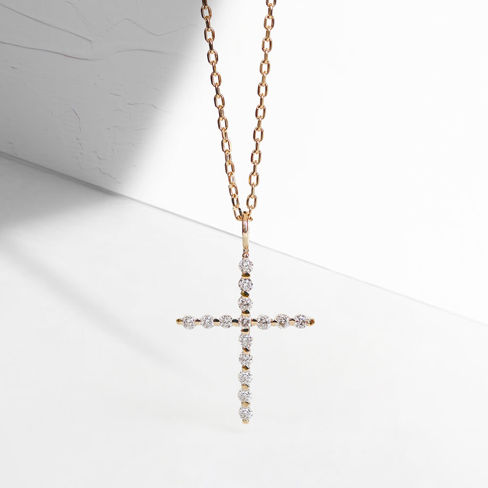 ダイヤモンド クロス ネックレス | K10YG 〈世界最小〉