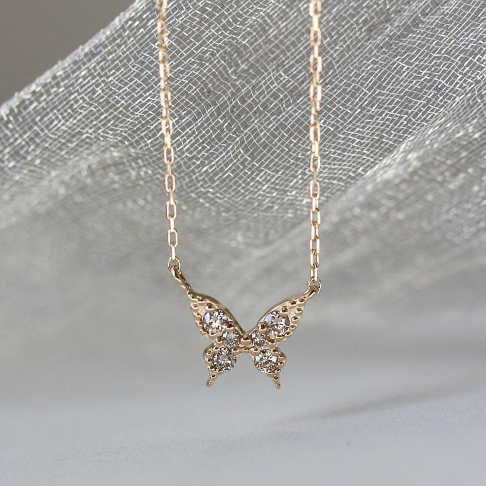 ダイヤモンド バタフライ ネックレス | K10YG