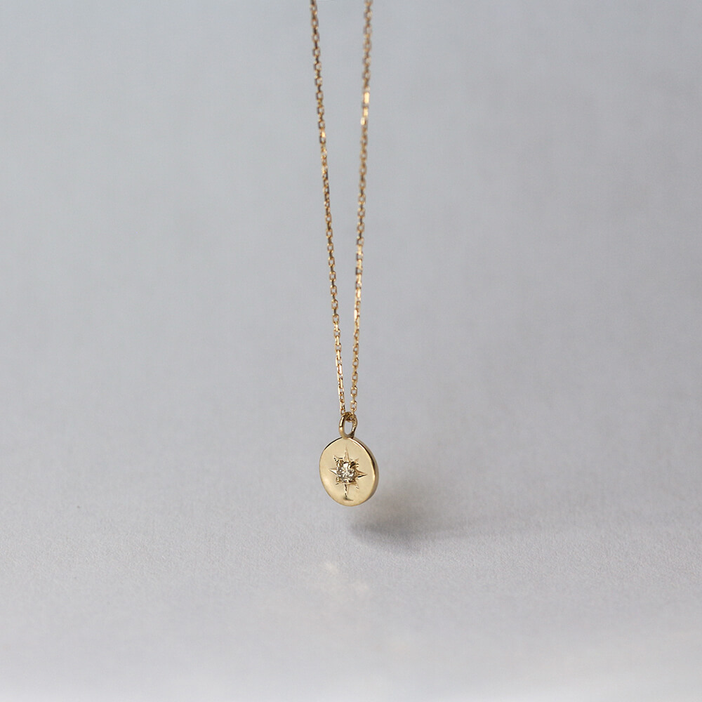 ダイヤモンド0.025ct サークル プレート ネックレス | K10YG