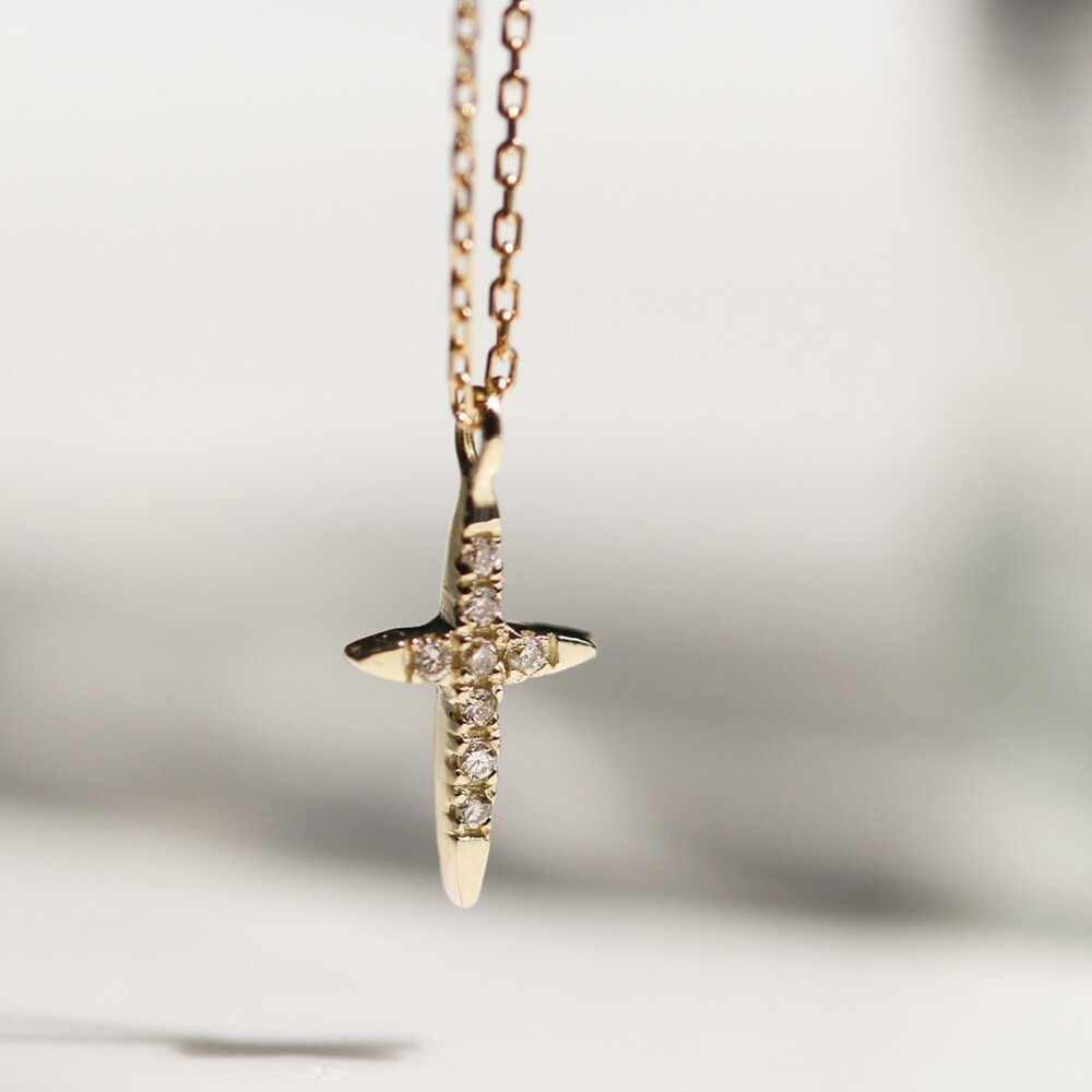 ダイヤモンド クロス ネックレス | K10YG