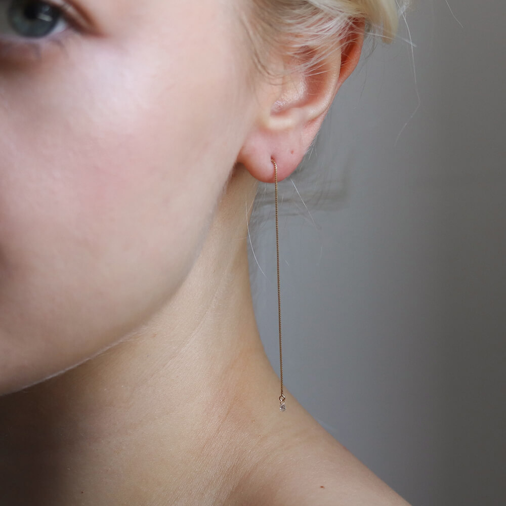 シャンパンダイヤモンド 0.1ct ロング ピアス | K10YG 〈ヌーディー〉