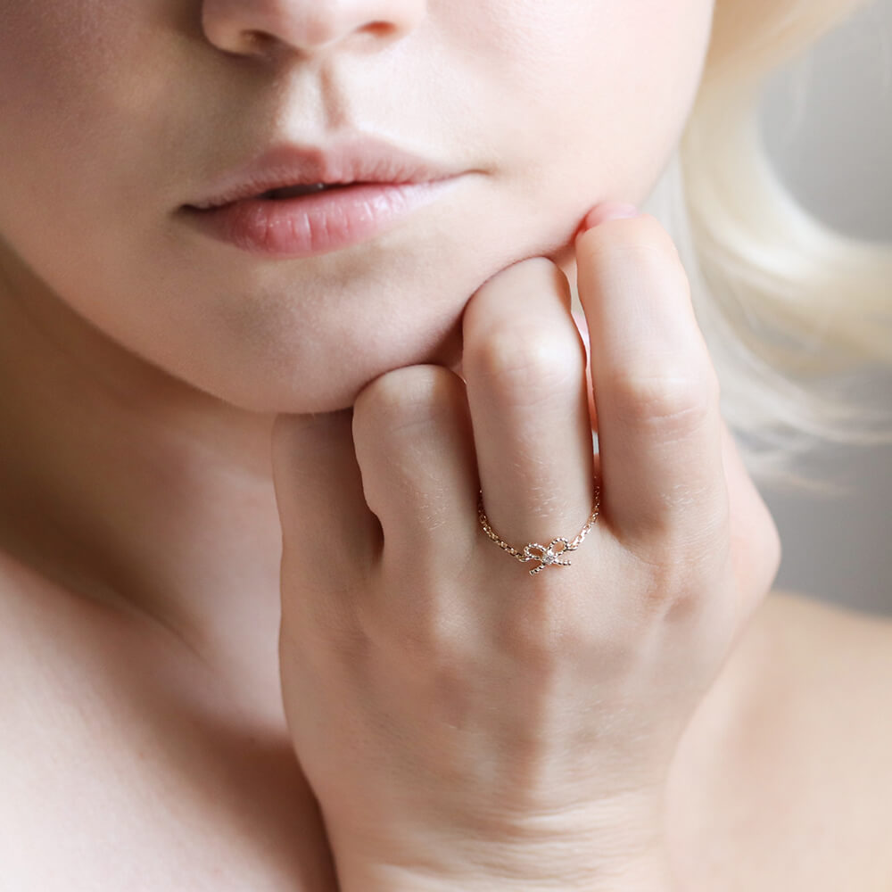 ダイヤモンド リボン チェーンリング | K10YG