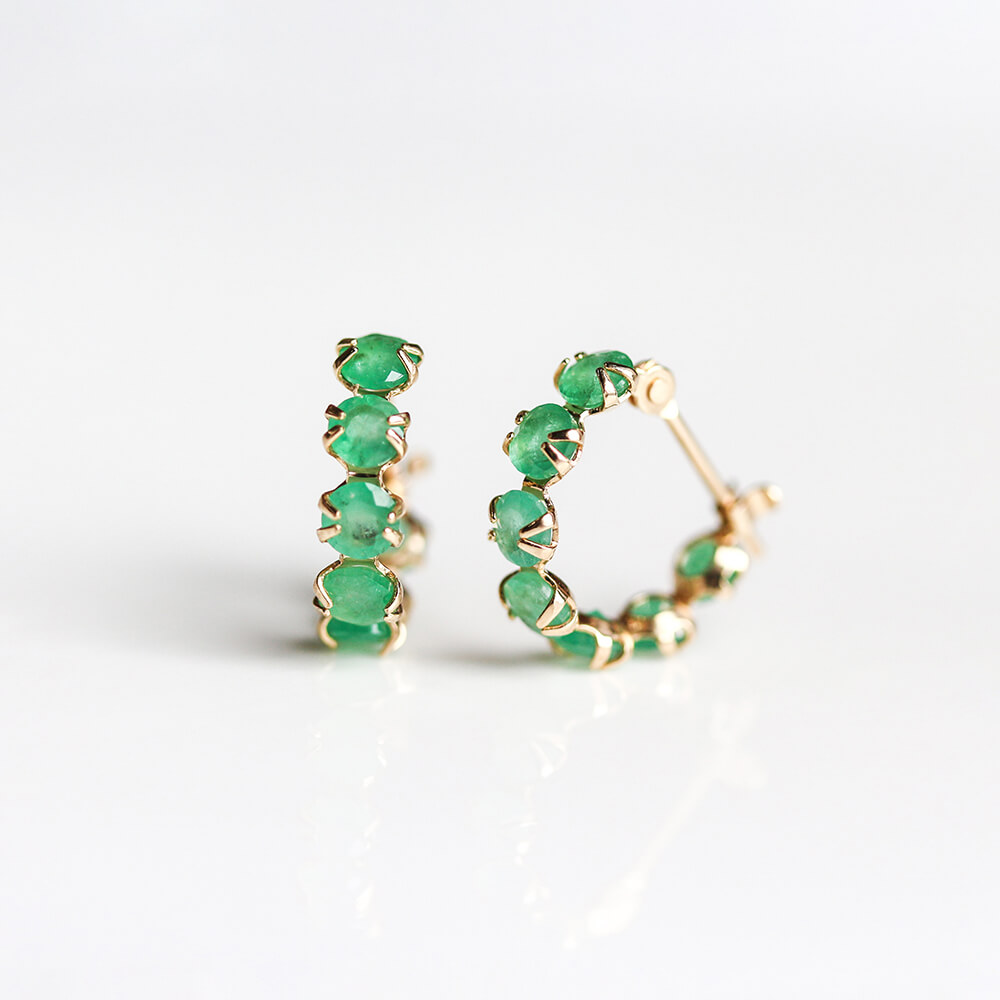 エメラルド スナップ フープ ピアス | K10YG