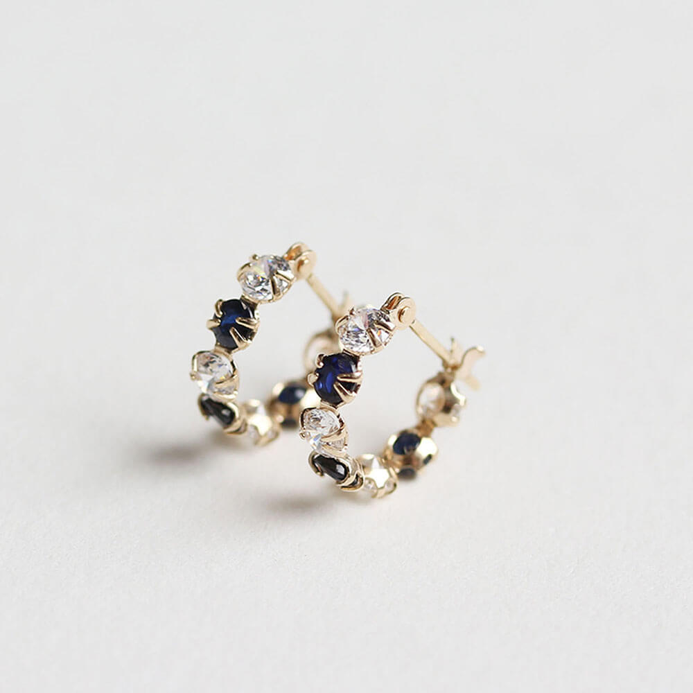 サファイア / キュービックジルコニア スナップ フープ ピアス | K10YG