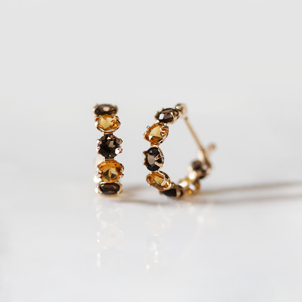 シトリン / スモーキークォーツ スナップ フープ ピアス | K10YG【WEB/ランドマーク店限定】