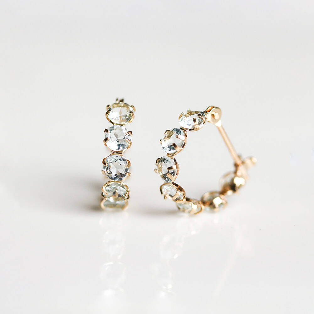 アクアマリン スナップ フープ ピアス | K10YG