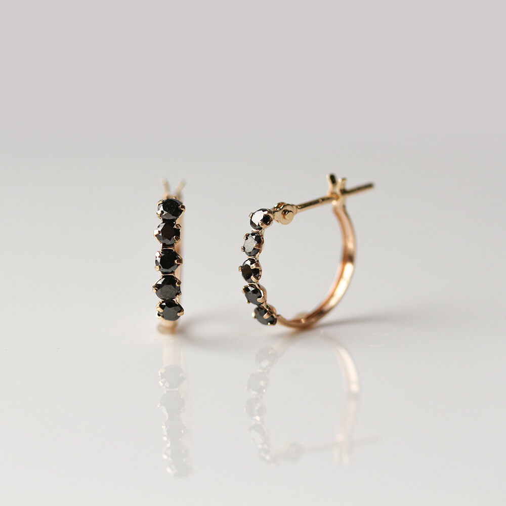 ブラックダイヤモンド スナップ フープ ピアス  | K10YG