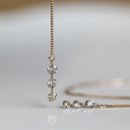 シャンパンダイヤモンド 0.3ct　ロング ピアス | K10YG 〈ヌーディー〉
