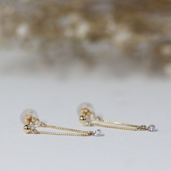 シャンパンダイヤモンド 0.1ct チェーン ピアス  | K10YG 〈ヌーディー〉