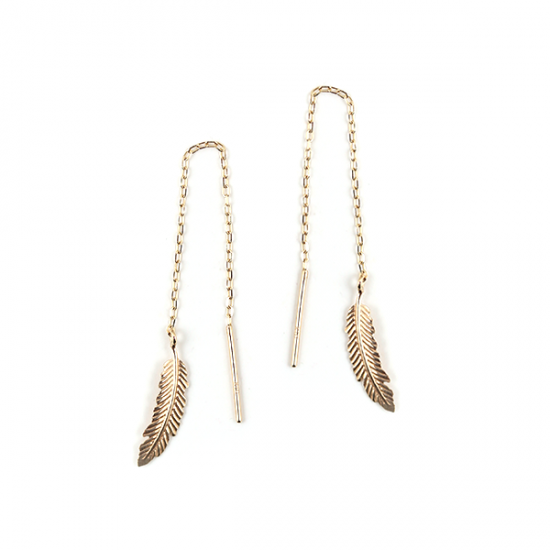 ゴールド フェザー ロング ピアス | K10YG