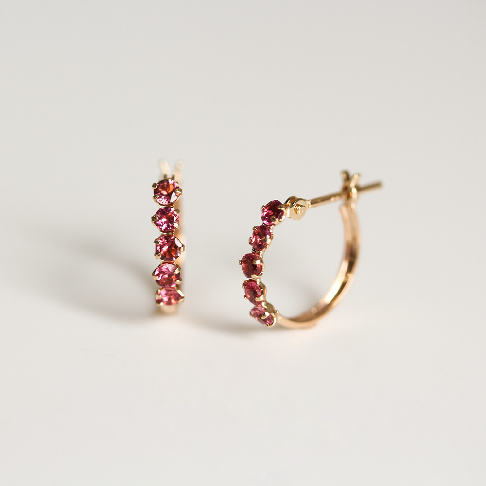 ピンクトルマリン スナップ フープ ピアス  | K10YG