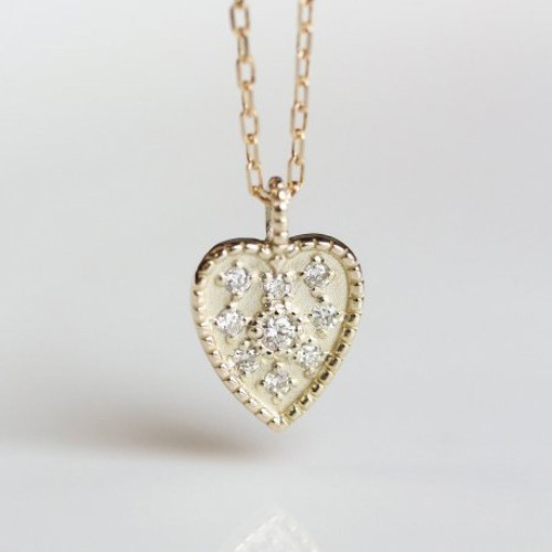ダイヤモンド ハート プレート ネックレス | K10YG