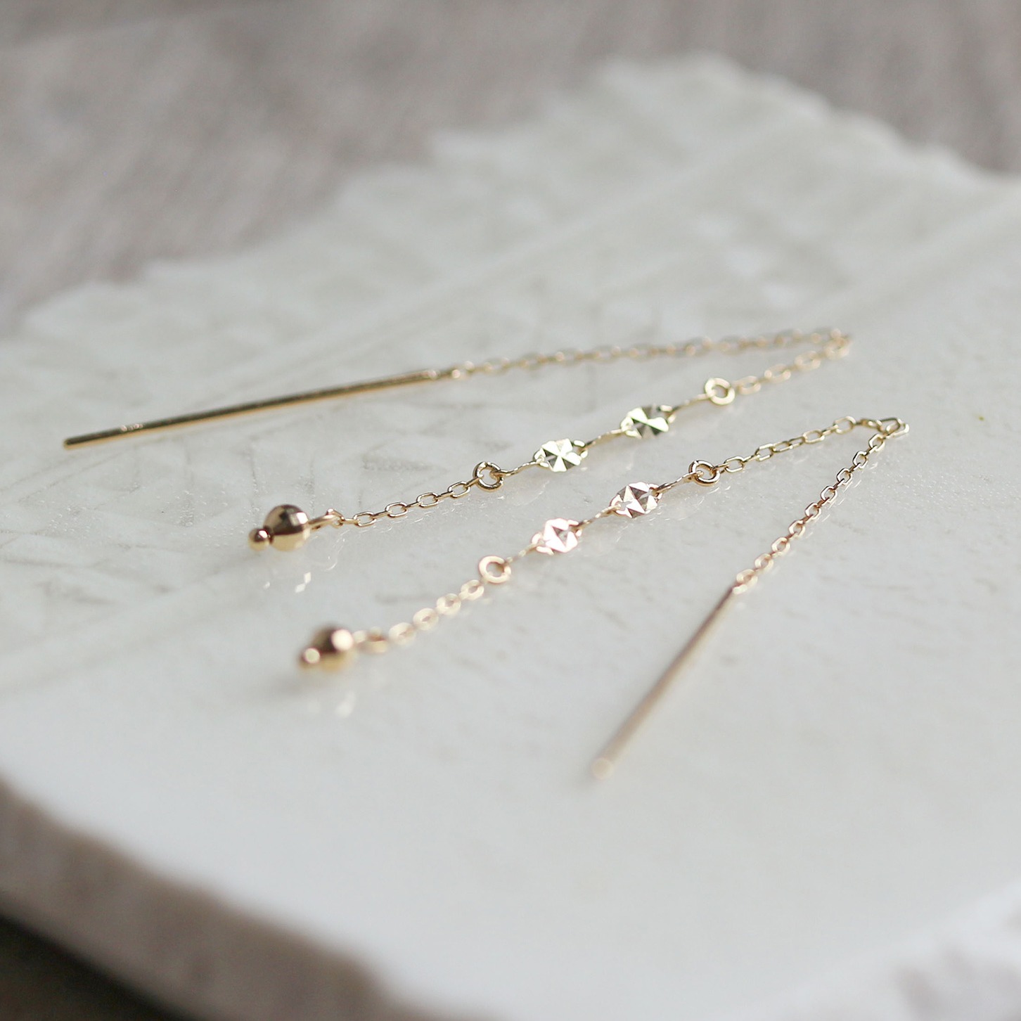 ゴールド カットエクレア ロング ピアス | K18