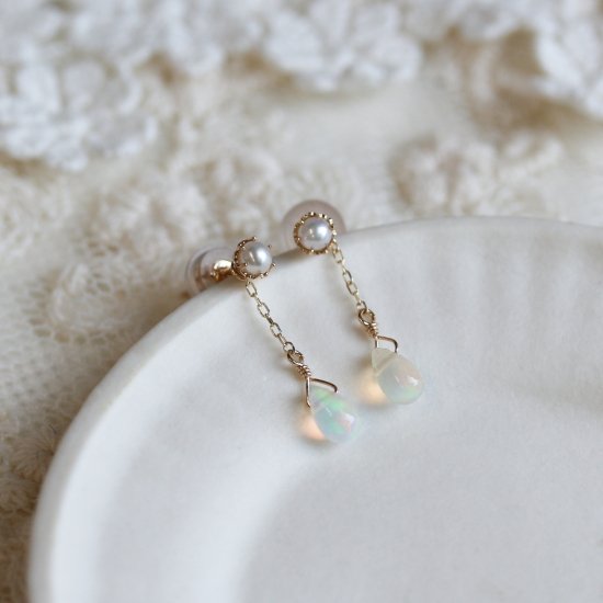 オパール / パール ピアス | K10YG