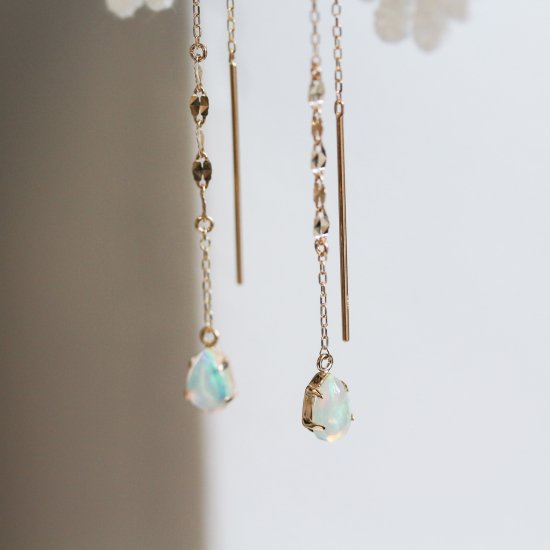 オパール ロング ピアス | K10YG