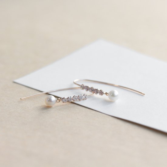 パール / キュービックジルコニア フック ピアス | K10YG