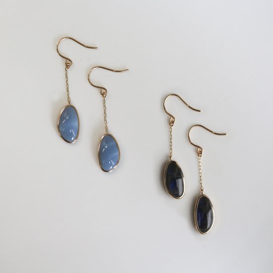 カラーストーン フック ピアス | K10YG 〈ブルーオパール / ラブラドライト〉