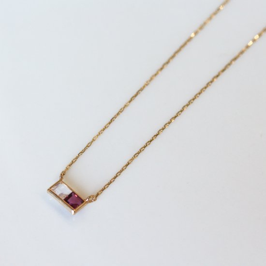 ロードライトガーネット / ローズクォーツ バイカラー ネックレス | K10YG