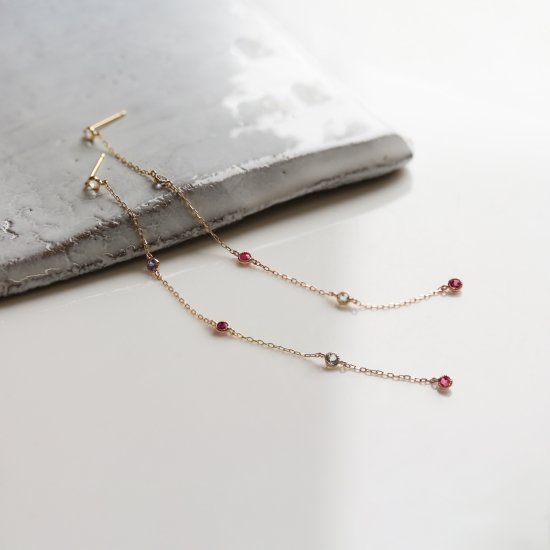 マルチカラーストーン ロング ピアス | K10YG