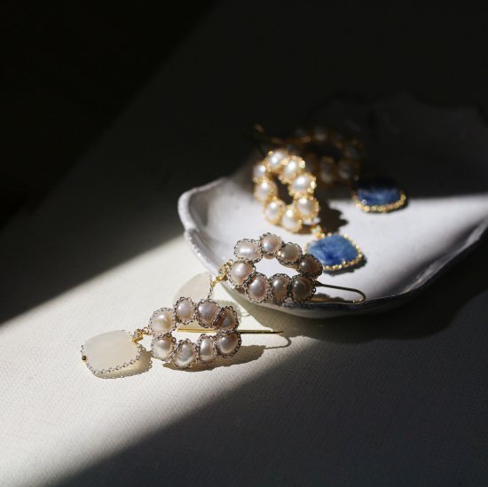 パール / カラーストーン フック ピアス