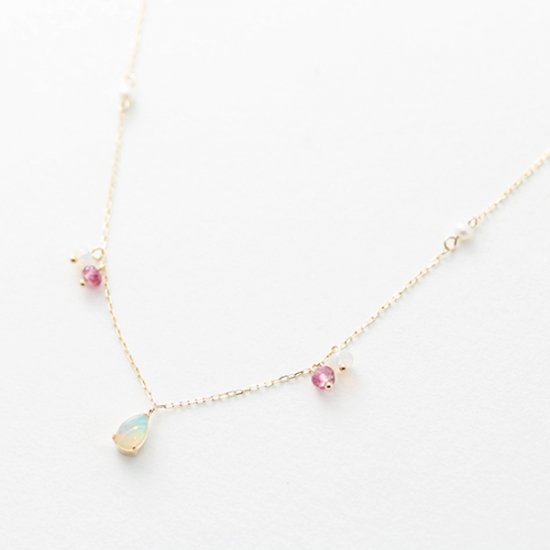 オパール / ピンクトルマリン ネックレス | K10YG