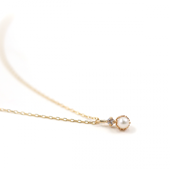 パール / キュービックジルコニア ネックレス | K10YG