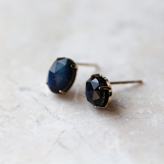 ラブラドライト / オニキス ピアス | K10YG