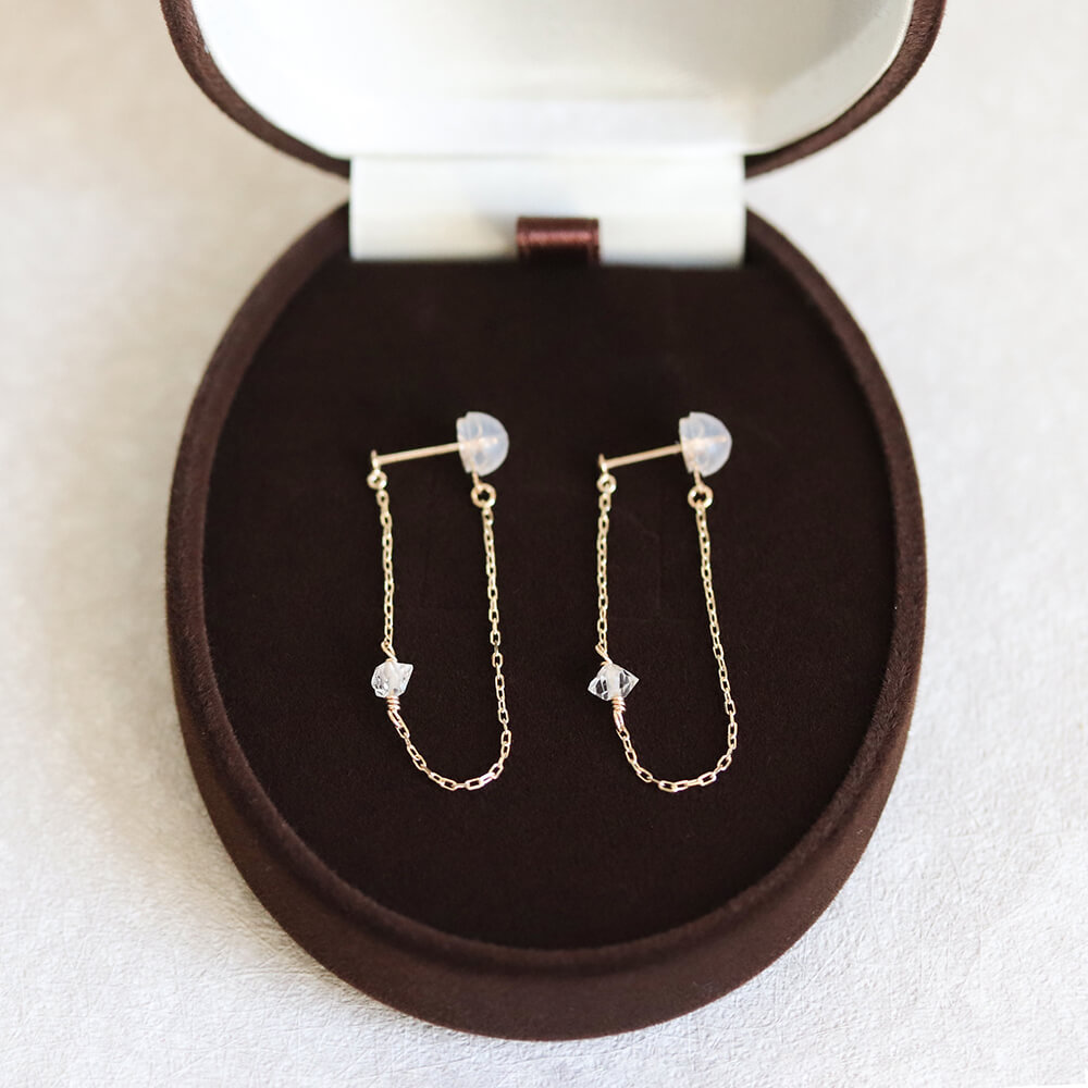 ハーキマーダイヤモンド チェーン ピアス | K10YG